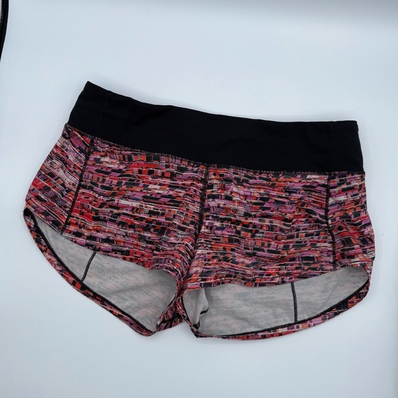 lululemon Black Pink Flash Orange Multi Print Speed up low rose shorts - Picture 3 of 5